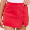 My Favorite Red Acid Wash Side Slit Denim Skort - Image 4