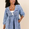 Eleanor Long Sleeve Blue Chambray Romper - Image 3