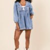 Eleanor Long Sleeve Blue Chambray Romper - Image 4