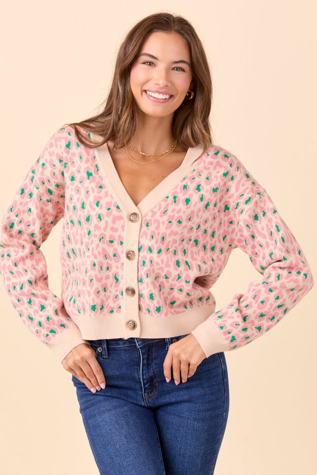 Sammy Pink and Green Leopard Cardigan - Image 4