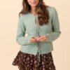 Everly Muted Seafoam Front Ties Textured Knit Cardigan - Image 3