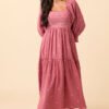 Dress To Impress Mauve Floral Stitched Smocked Top Dress - Image 2