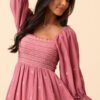 Dress To Impress Mauve Floral Stitched Smocked Top Dress - Image 5