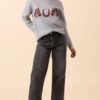 Montana Horse Motif Grey Knit Pullover Sweater - Image 4