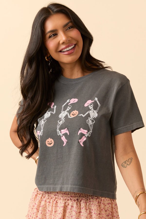 Dancing Skeletons Dark Grey Boxy Graphic Tee SALE