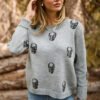 Ramona Grey Skull Print Crewneck Sweater - Image 4