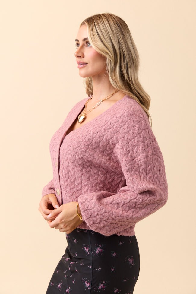Heather Pink V-Neck Cardigan - Image 5