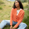 Livvy Long Sleeve Washed Orange Cardigan - Image 2
