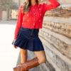 Addy Scoop Neck Cherry Red Cardigan - Image 2