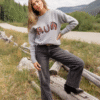 Montana Horse Motif Grey Knit Pullover Sweater - Image 2