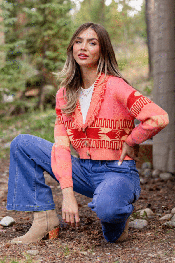 Zendaya Pink Fringe Print Cardigan